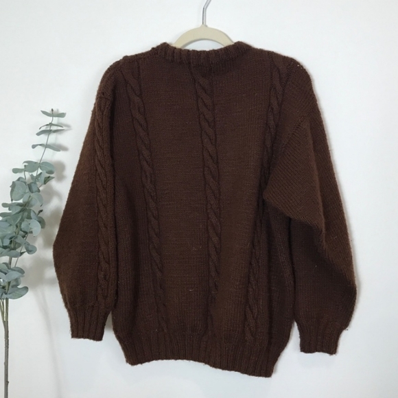 Vintage Knit Cabled Brown Fisherman Sweater - Picture 2 of 4